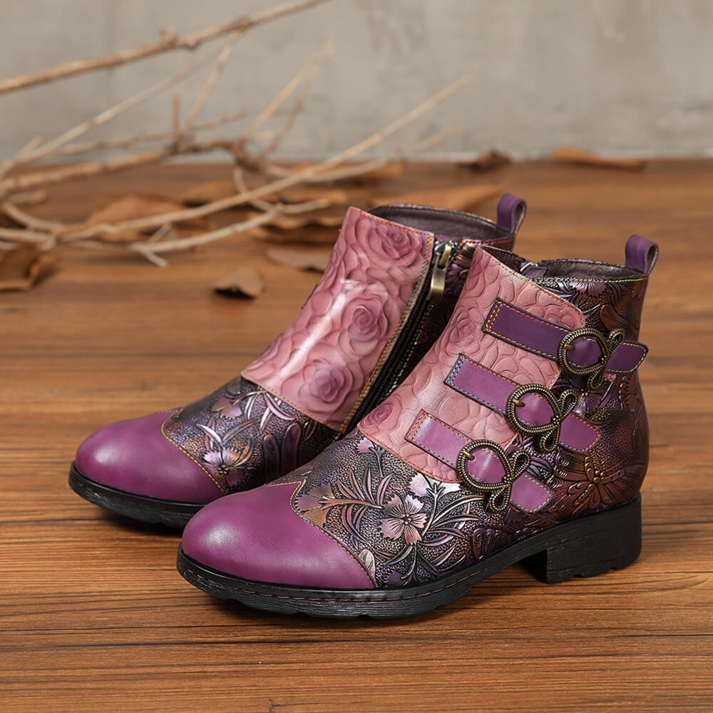 Genuine Leather Hand Painted Flat Boots
