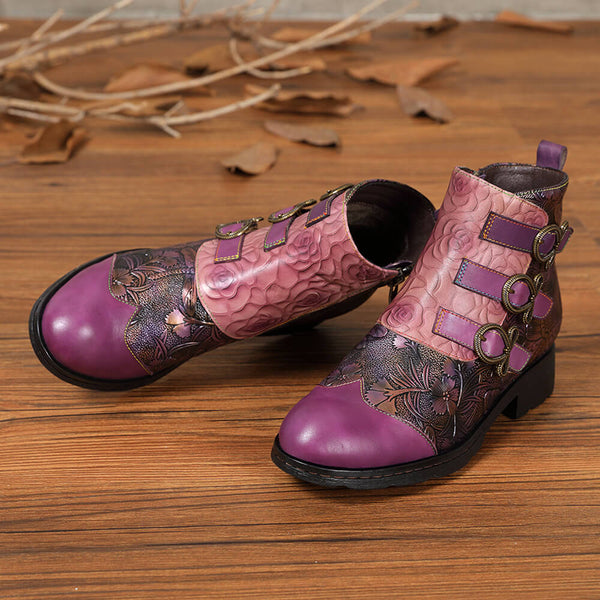 Genuine Leather Hand Painted Flat Boots