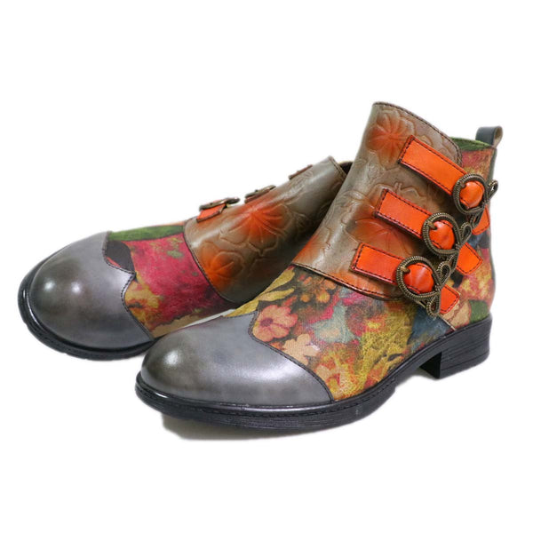 Genuine Leather Hand Painted Flat Boots