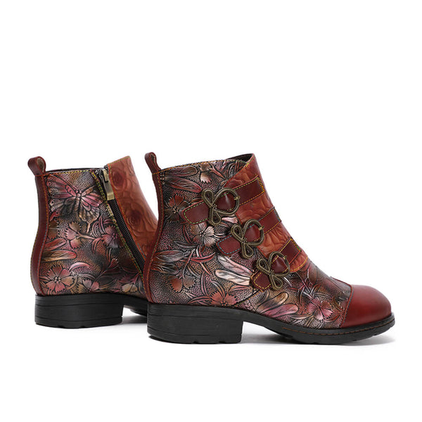 Genuine Leather Hand Painted Flat Boots