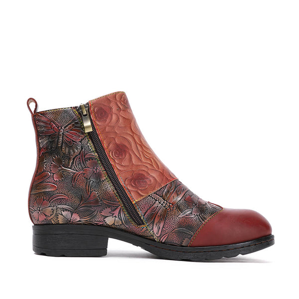 Genuine Leather Hand Painted Flat Boots