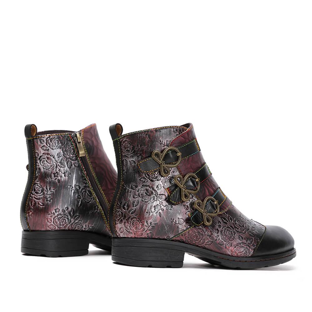 Retro Handmade Leather Painted Floral Flats Boots