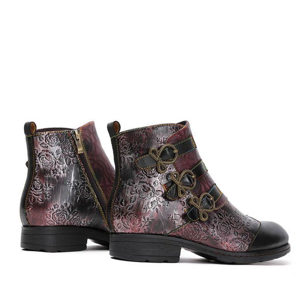 Retro Handmade Leather Painted Floral Flats Boots
