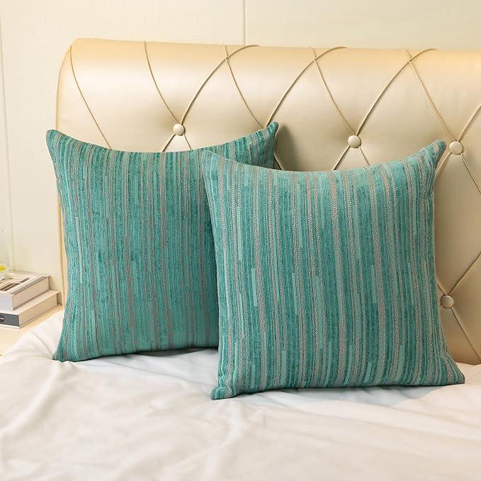Yeiotsy Decorative Pillow Covers Teal, Pack of 2, Modern Striped Throw Pillow Cases Geometric Cushion Covers (Teal, 18 X 18 Inches)
