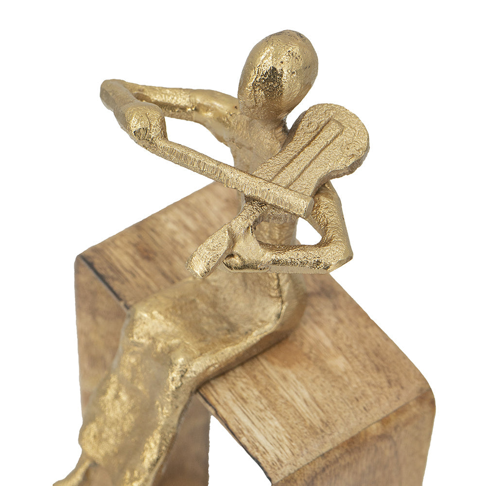 Musician Figure Sculpture with Mango Wood Base Decorative Tabletop Accent