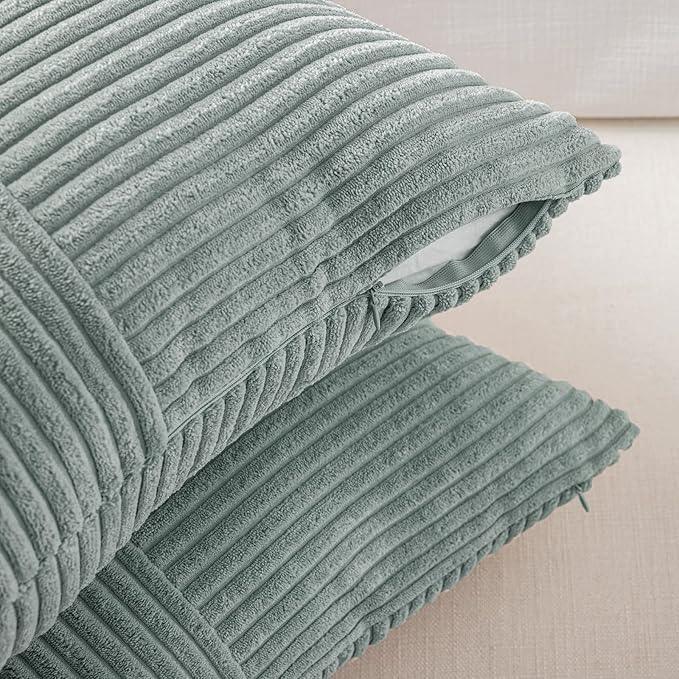 Fancy Homi 2 Packs Grey Blue Long Lumbar Decorative Throw Pillow Covers 12x24 Inch for Couch Bed Sofa, Rustic Farmhouse Boho Home Decor, Soft Striped Corduroy Rectangle Accent Cushion Case 30x60 cm