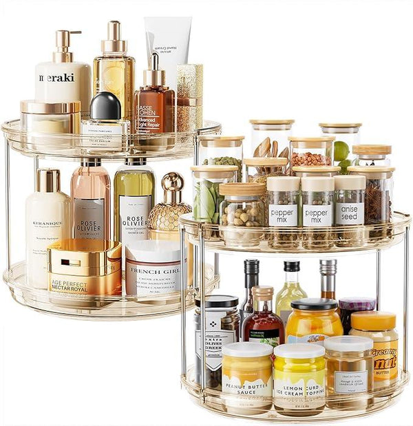 LAMU 2 Pack 2 Tier Lazy Susan Turntable Organizer 10.6'' Rotating Spice Rack Organization for Cabinet, Kitchen, Pantry, Countertop, Bathroom, Vanity, Medicine Cabinet Organizer, Amber