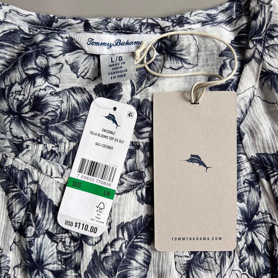 TOMMY BAHAMA Women's Tulia Blooms Top 3/4 Sleeve Coconut Size L (New)