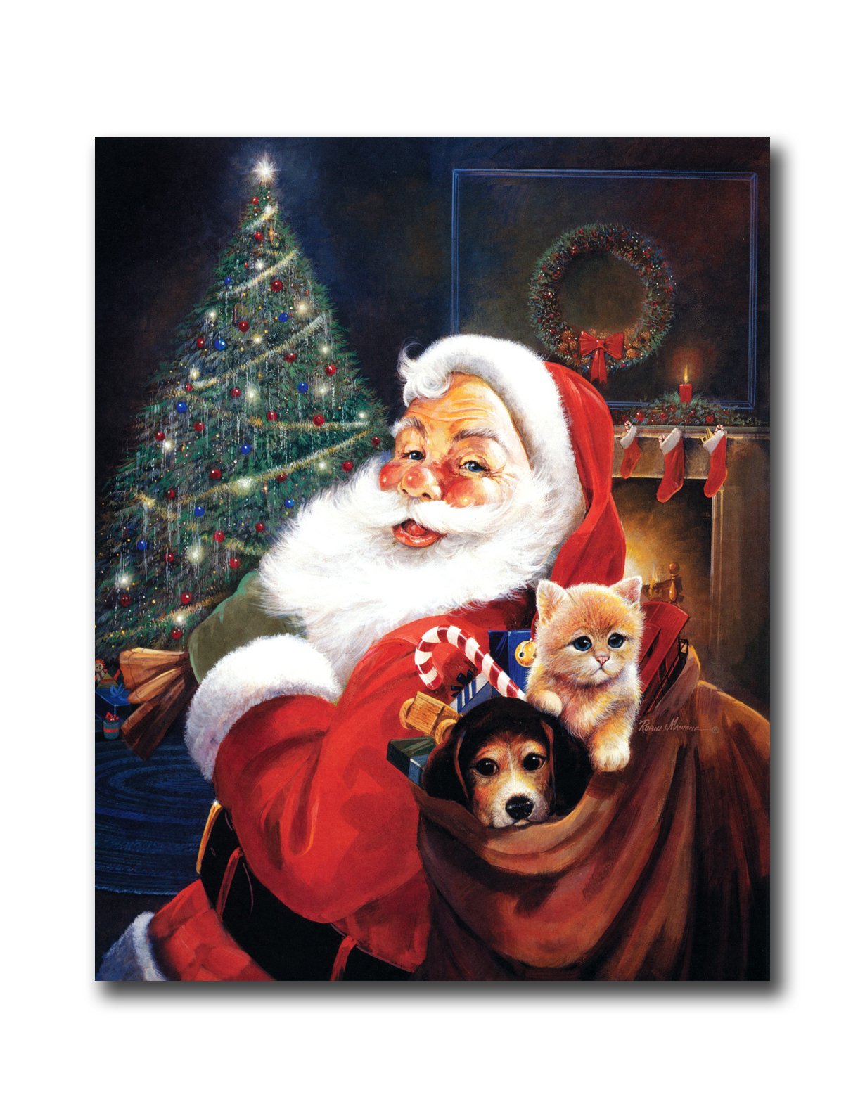 Santa Claus Wall Art – 8x10 Christmas Wall Decor Featuring Festive Cat Dog Picture