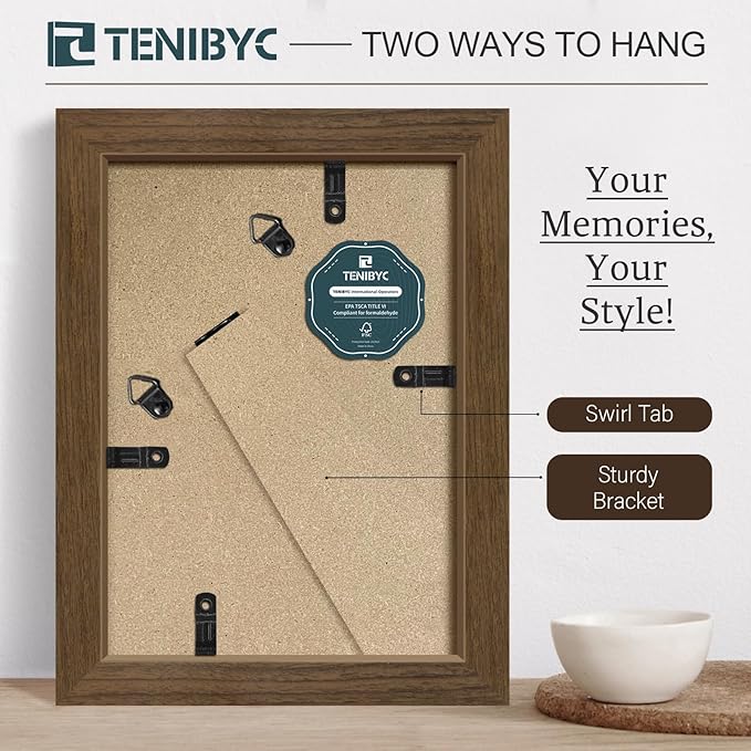5x7 Picture Frame 3 Pack - Brown Woodgrain, Wood Photo Frame, HD Tempered Glass, Table Display or Wall Hanging