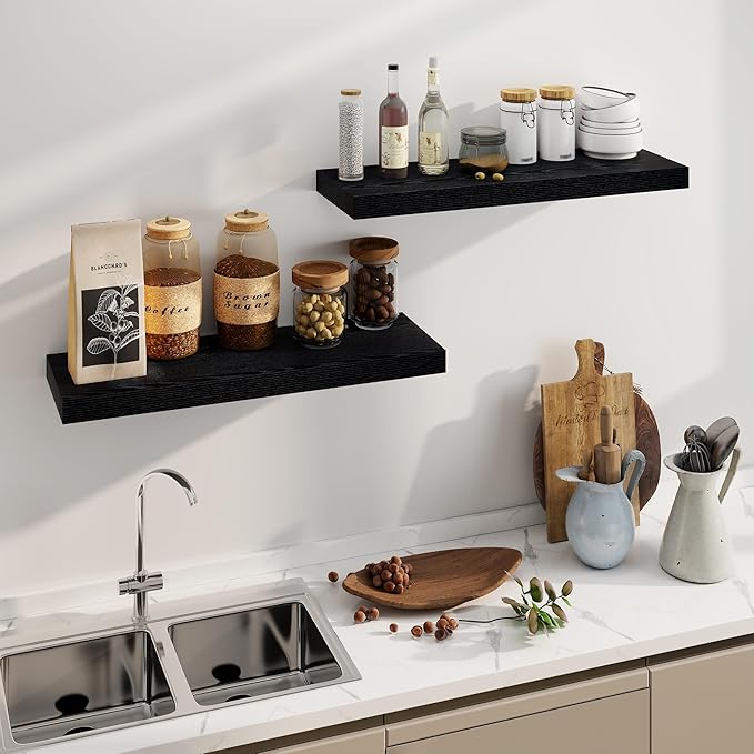 Fun Memories Black Floating Shelves 36 Inch Long, 8 Inch Deep Floating Shelf for Wall, 36