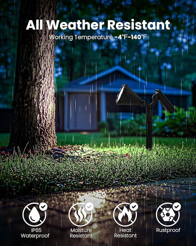 Solar Spot Lights Outdoor Waterproof IP65, Flag Pole Light Solar Powered Spot Lights, Landscape Lighting Spotlights for Tree, House, Yard, Backyard, Garden Decorations-2 Pack