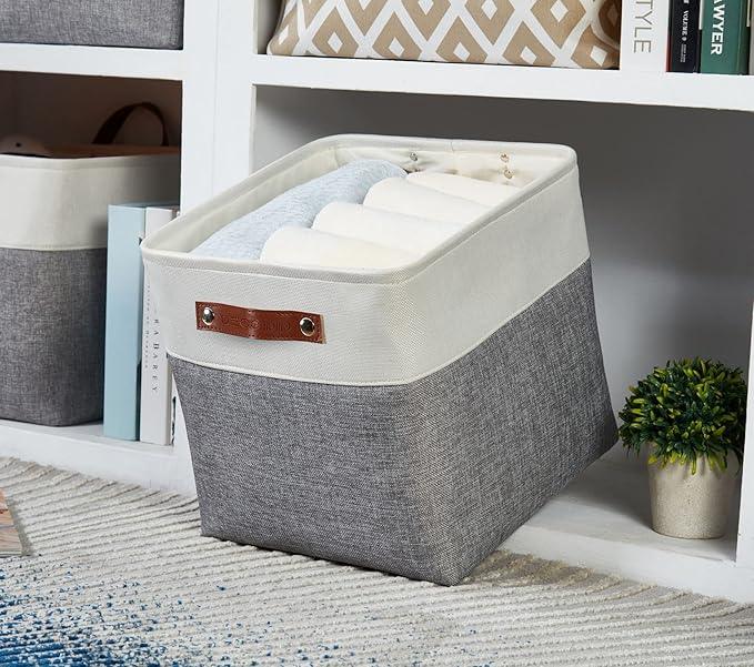 DECOMOMO Storage Cubes, 11x11 Cube Storage Bins, Baskets for Shelves (Grey & White, Cube 11