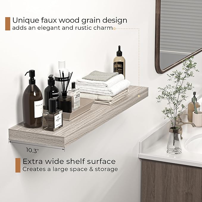 Floating Shelves - 10.3 Inch Deep Wall Shelf for Decor & Storage - Wall Mounted Display Shelving with Invisible Heavy-Duty Metal Bracket - 36