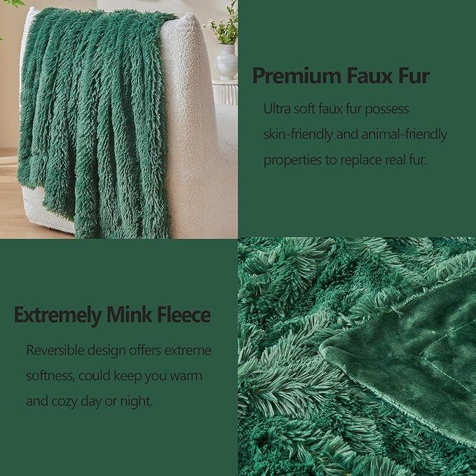 GONAAP Fuzzy Faux Fur Throw Blanket Twin Size Dark Green Super Soft Cozy Plush Fuzzy Shaggy Blanket for Couch Sofa Bed (Dark Green, Twin(60