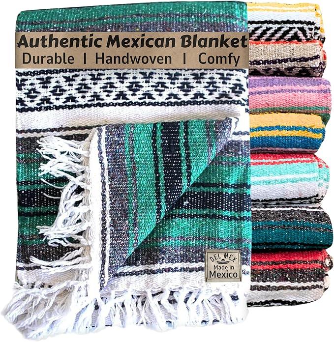 Del Mex Classic Mexican Blanket, Large Authentic Woven Falsa Throw (70