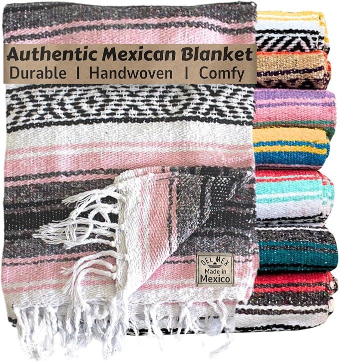 Del Mex Classic Mexican Blanket, Large Authentic Woven Falsa Throw (70