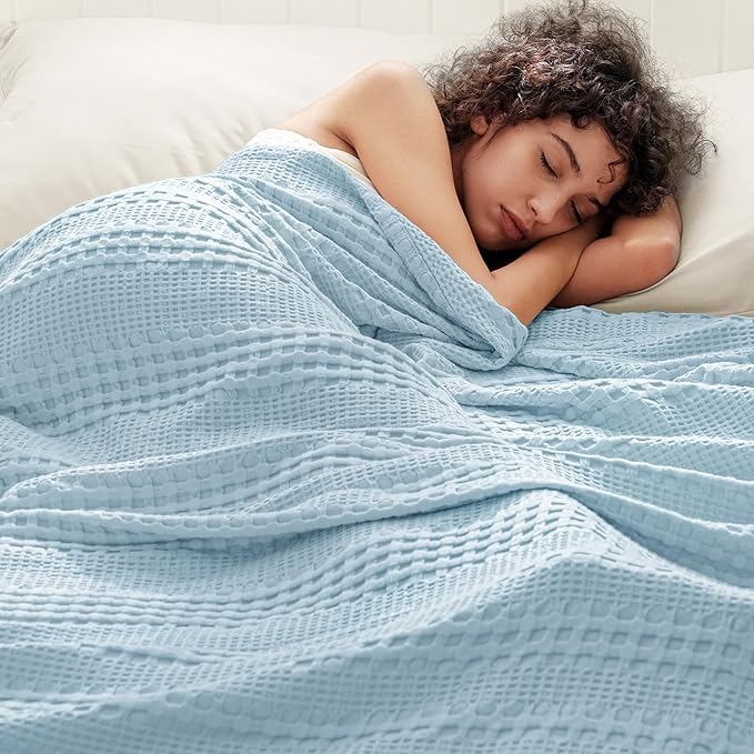 PHF Cooling Waffle Blanket Queen Size,Lightweight 60% Rayon Derived from Bamboo & 40% Cotton Breathable Blanket for Hot Sleepers, Soft and Luxury for Bed Couch and Sofa, 90