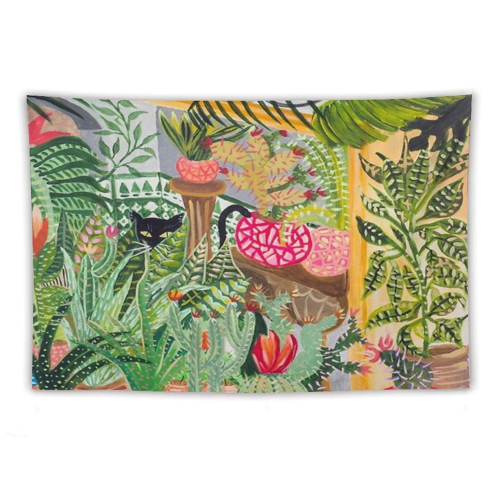 Black Cat in The Garden Tapestry