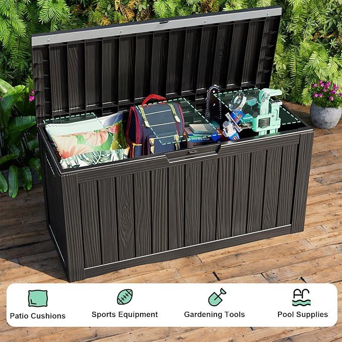 87 Gallon Deck Box Large Outdoor Storage for Patio Furniture,Outdoor Cushions,Garden Tools and Pool Supplies,Waterproof,Resin,Lockable(Black)