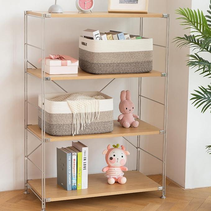 Large Storage Basket for Organizing, Woven Rope Basket for Shelves, Closet Organizer Bins for Clothes, Blanket, Toys, Baby Nursery Storage, 17.7