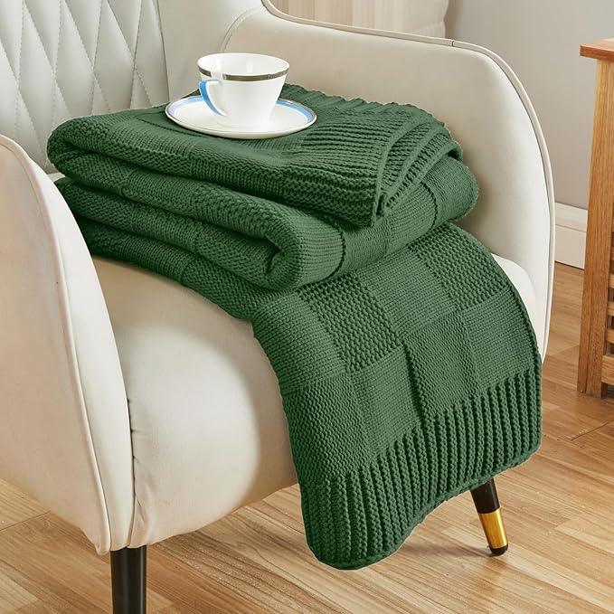 CozeCube Knit Throw Blanket,Christmas Green Checkered Bedroom Blanket for Couch,Soft Cozy Warm Knitted Blanket for Bed Sofa Living Room,Decorative Spring Fall Throw Blanket 50