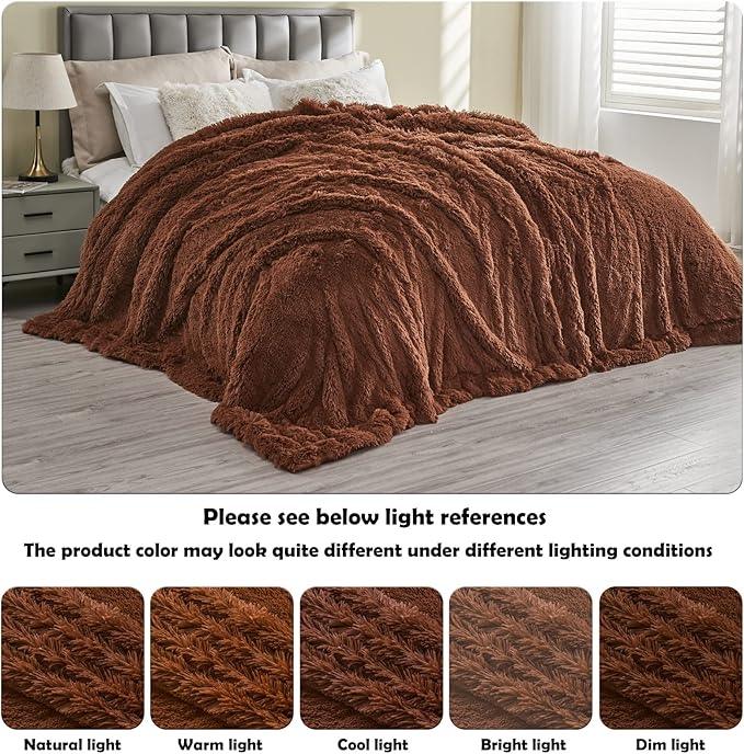 GONAAP Fuzzy Faux Fur Throw Blanket Twin Size Coffee Super Soft Cozy Plush Fuzzy Shaggy Blanket for Couch Sofa Bed (Coffee, Twin(60