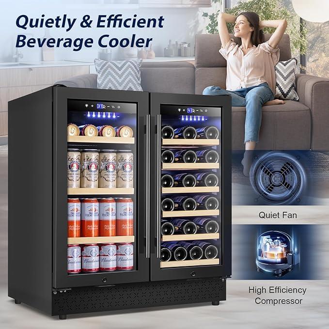 Tylza 30 Inch Wine and Beverage Refrigerator, Dual Zone Wine Beverage Cooler 30