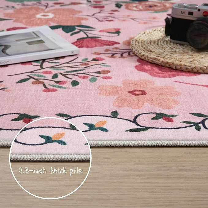 Runner Rug for Hallways Kitchen Rug Non Slip 2'x 6' Washable Rugs with Rubber Backing Soft Floral Carpet Runner for Hallways, Kitchen, Laundry, Bedroom, Bathroom(Pink)