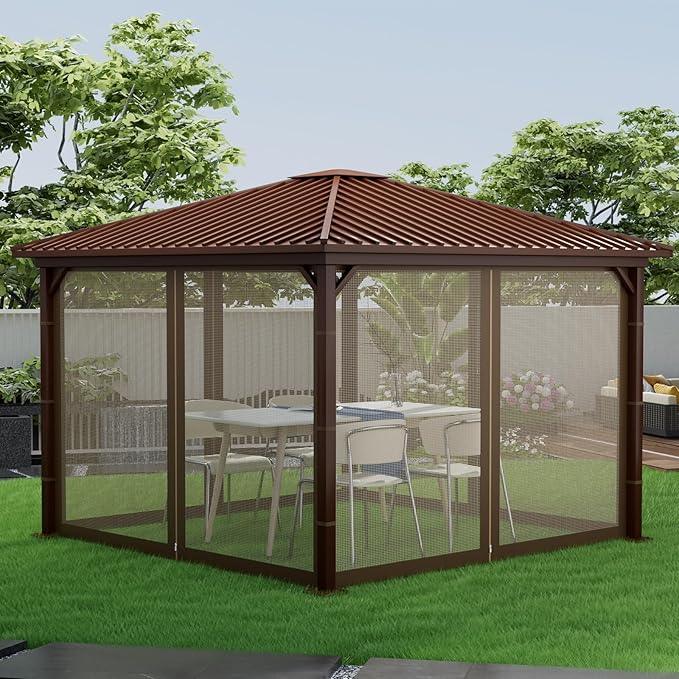 Gazebo Replacement Netting Screen Mosquito Net Screen Walls for 10 x 10 ft Outdoor Gazebo Canopy, 4-Panel with Double Zippers for Outdoor Patio (Only Netting)