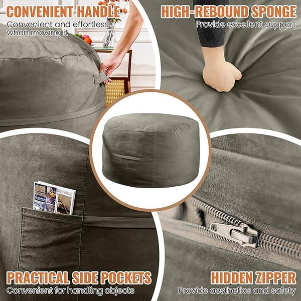 4FT Bean Bag Chair: Bean Bag with Velvet Cover, Fluffy and Comfy Bean Bag Chairs for Adults and Kids, Bean Bag Sofa Filled with High-Density Sponge for Gaming (Dark Grey)