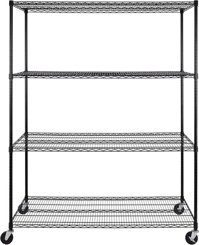 Seville Classics UltraDurable Heavy Duty NSF Solid Steel Wire Rack Storage Unit, Organizer for Garage, Warehouse, Office, Restaurant, Classroom, Kitchen, Black, 4-Tier Shelving, 60