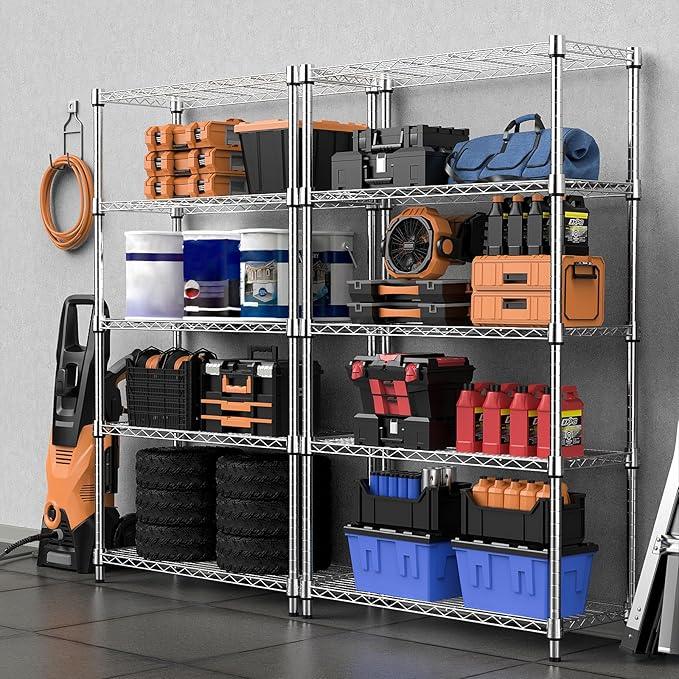 1250 lbs Steel Heavy Duty 5-Tier Utility Shelving Unit Steel Organizer Wire Rack for Home,Kitchen,Office,Chrome (13.7