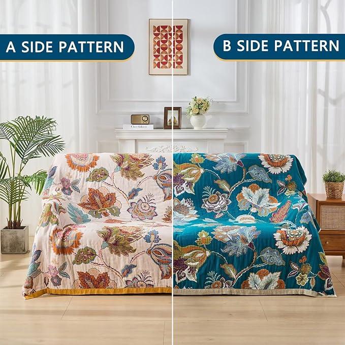 Boho Throw Blanket for Couch,100% Cotton Summer Blanket for Bed, Ultra Soft Rustic Quilt for Bed, Home Decor, Boho Picnic Blankets with Pomegranate for All Seasons 60