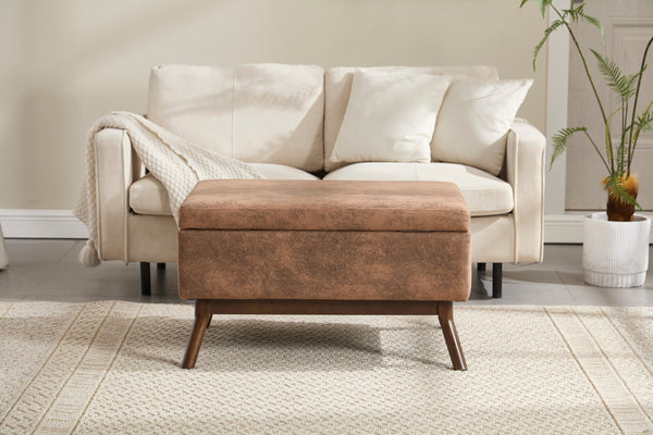 Mid-century modern square coffee table storage bench, assembled, suitable for living room, entryway and family room, used as a coffee table, stirrups, shoe bench