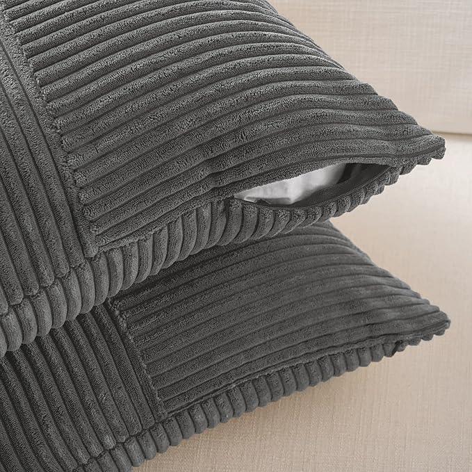 Fancy Homi 2 Packs Dark Gray Euro Decorative Throw Pillow Covers 28x28 Inch for Couch Bed Sofa, Rustic Farmhouse Boho Home Decor, Soft Corss Corduroy Patchwork Textured Square Cushion Case 71x71 cm