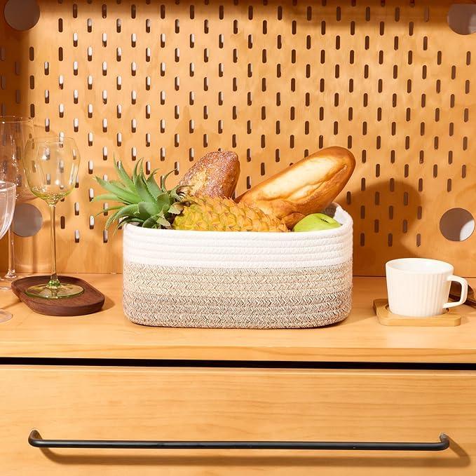 Small Storage Baskets for Organizing | Closet Organizer Bins | Shelf Toy Basket | Woven Rope Baskets | Cube Decorative Box | Shallow Basket |11.5x7.5x4.7”| 4 Packs Gradient Brown