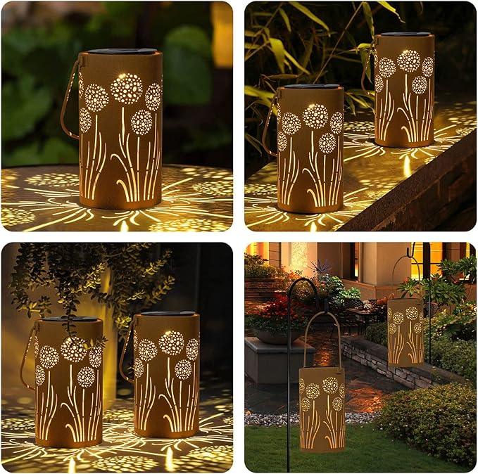 Solar Lanterns Outdoor Waterproof - Dandelion Solar Table Lamp Metal Decoration, Solar Table Lights for Desk Patio Lawn Patio Pathway Landscape Courtyard Backyard Yard Garden Art Decor(2 Pack)