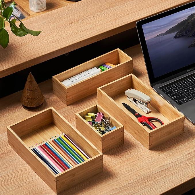 Umilife Bamboo Kitchen Drawer Organizer, Extra High Silverware Tray, Flatware Cutlery Storage Box, Multi-Use Holder in Office, Bathroom, Pantry - 9