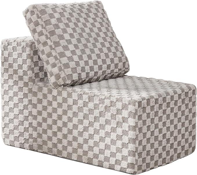 Single Sofa 1 Seat Couch with Deep Seat Memory Foam Cloud Chair with Pillows Large Sofa with L Shape for Living Room Bedroom (Plush Grey, Single)
