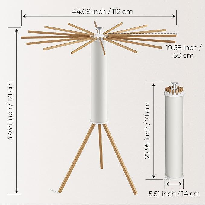 Tripod Clothes Drying Rack, Garment Rack Portable and Foldable Space Saving Laundry Drying Rack - Dryer Rack Clothing Floor Folding Balcony Bedroom Household (Beige(Wood), 16 rods)