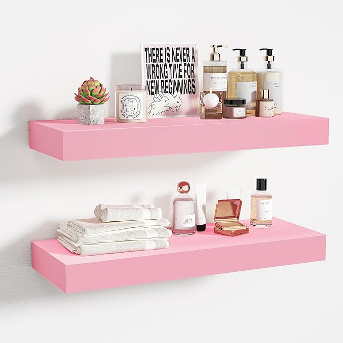 BAMEOS Pink Floating Shelves for Wall, 16