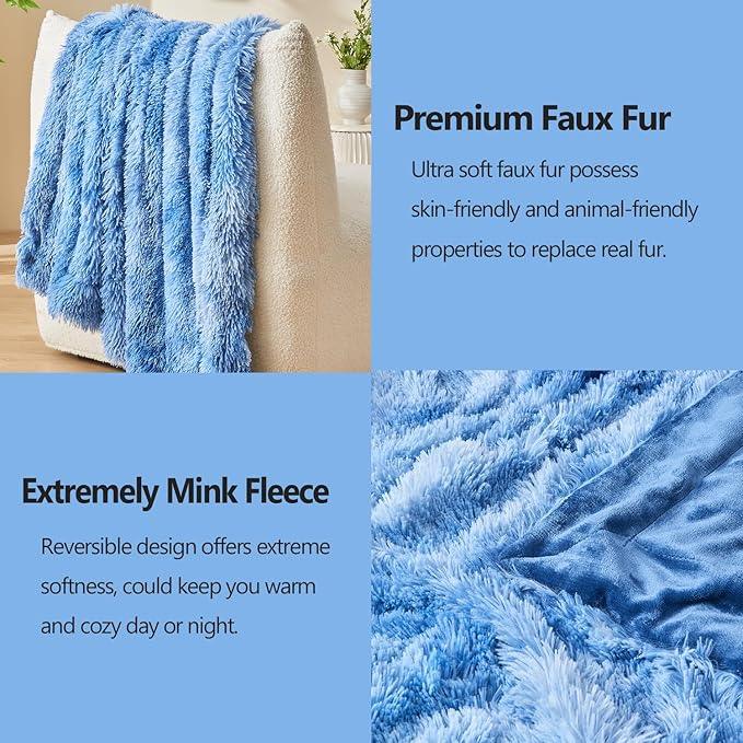 GONAAP Fuzzy Faux Fur Throw Blanket Indigo Super Soft Cozy Plush Fuzzy Shaggy Blanket for Couch Sofa Bed (Indigo, Throw(50