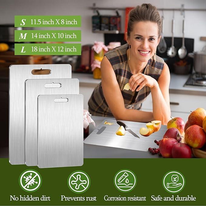 Titanium Cutting Board, 100% Pure Titanium Cutting Boards for Kitchen, Double Sided Food-Grade, Dishwasher Safe Chopping Board for Cutting Meat Vegetable Fruit (18