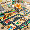 Kids 6x9 Ft Construction Site Play Rug, Baby Play Mat, Tufted Wool & Rubber, Non-Slip, Stain & Fade Resistant, Machine Washable, Rustic Cartoon Construction Site Pattern