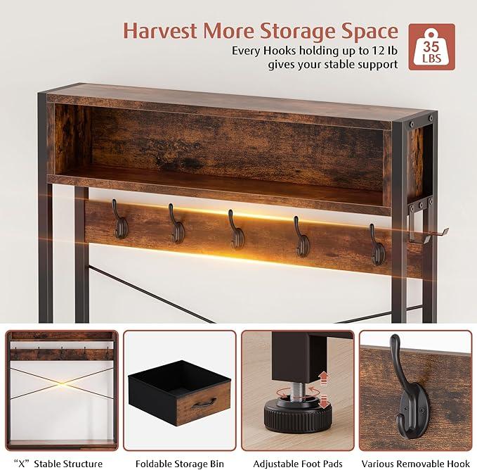 Lulive Hall Tree with Bench and Shoe Storage, 31.5