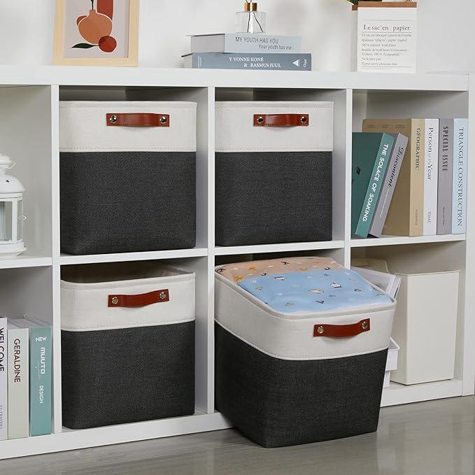 DULLEMELO Set Of 4 Cube Storage Bins, Fabric Storage Basket for Shelves Closet Nursery Toy Storage, 12 Inch Collapsible Fabric Bins for Toy Book Magazine Towel Organizers(4 Pack - 12
