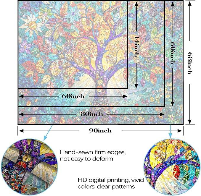 Lunerfex Tree of Life Tapestry Stained Glass Tapestry Wall Decor Tapestries for Bedroom Art Tapestries Wall Hanging for Bedroom Living Room Glass-Tree-02 60