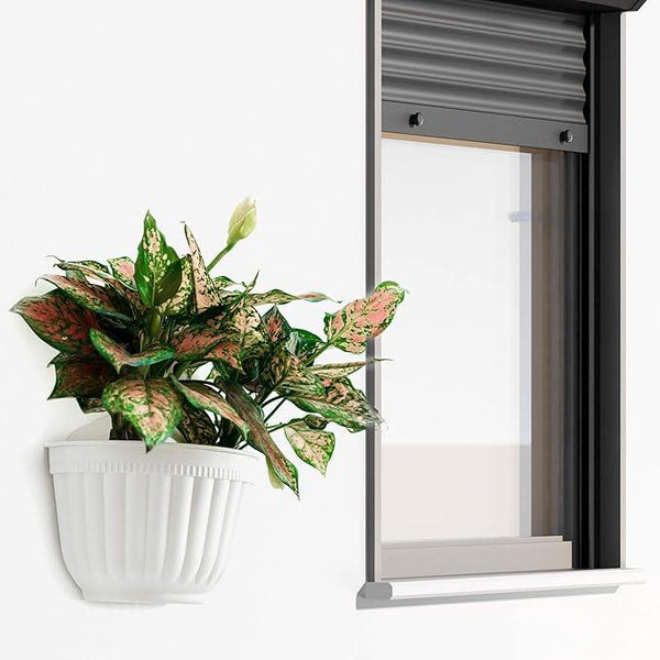 2 Pack Resin Wall Hanging Planter Pots Vertical Garden Living Wall Mount Window Hang Box Container Indoor Outdoor for Plants Flowers Kitchen Herbs Holder with Drainage Water Reservoir Decor White
