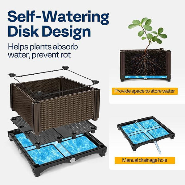 VIVOHOME 4 Packs Elevated Plastic Raised Garden Bed Planter Kit, Outdoor Planters Above Ground Flower Vegetable Standing Box for Patio Deck Porch W/Drainage Holes